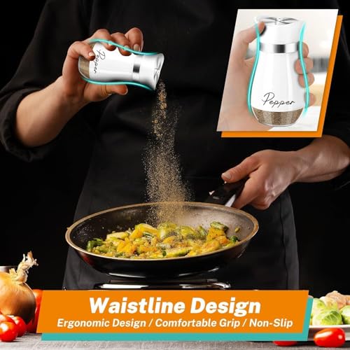Image of Afrodite Salt and Pepper Shakers Set, Stainless Steel Salt and Pepper Sprinkler for Restaurant with Glass Bottom, Spice Dispenser Ideal for Himalayan, Kosher, Black and White Pepper (Clear + Gold)
