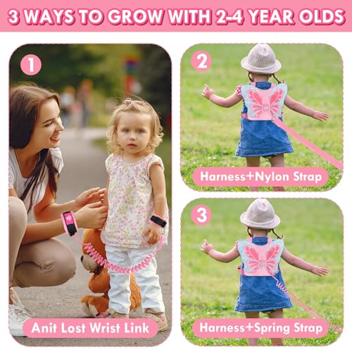 Lehoo Castle Toddler Leash for 1-5 Years, Baby Safety Harness for Girls with Anti-Lost Key Lock & Adjustable Strap, 3-in-1 Wrist Leash and Kids Backpack Harness for Walking Travel (Pink Butterfly) - Image 6
