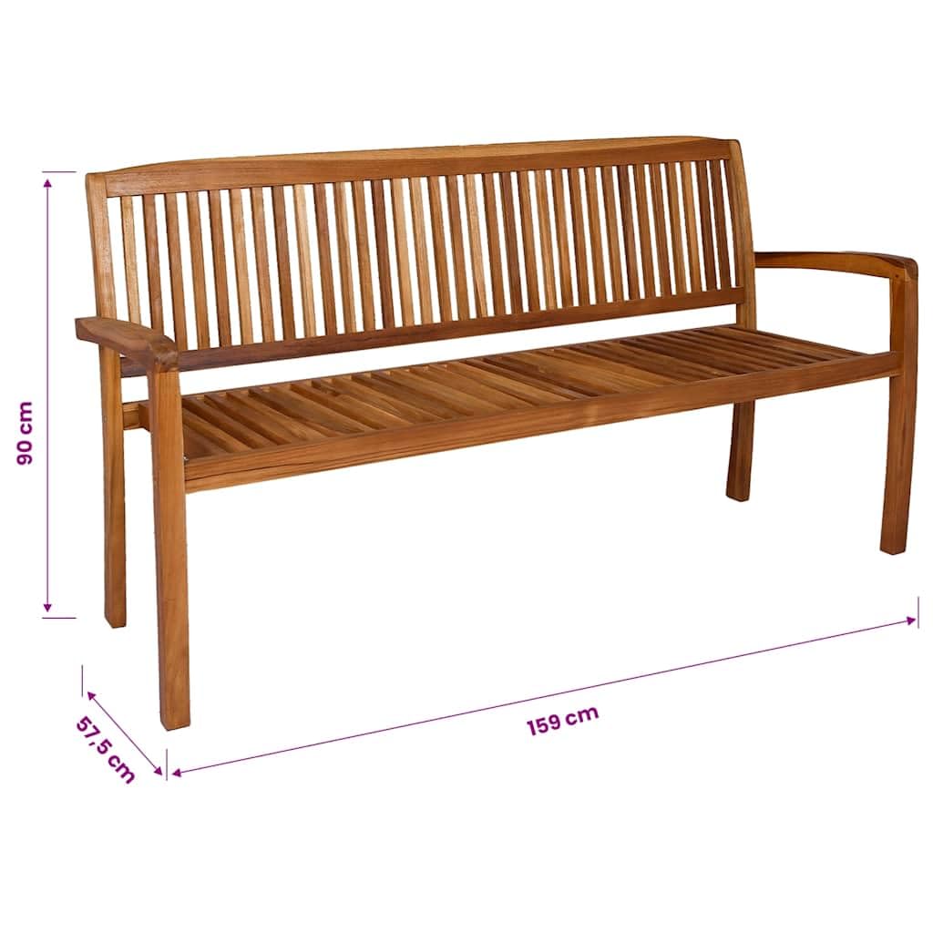 Fengshui Ławka ogrodowa z drewna tekowego, 3-osobowa, 159 cm, możliwość układania w stos