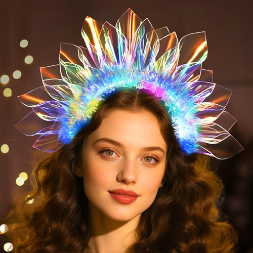 LED Headband Light Up Headband Glow In The Dark Party Supplies Glow Party Crown Hair Accessories for Women & Girls Glow In The Dark Flashing Hair Band for Raves Concerts Halloween Christmas
