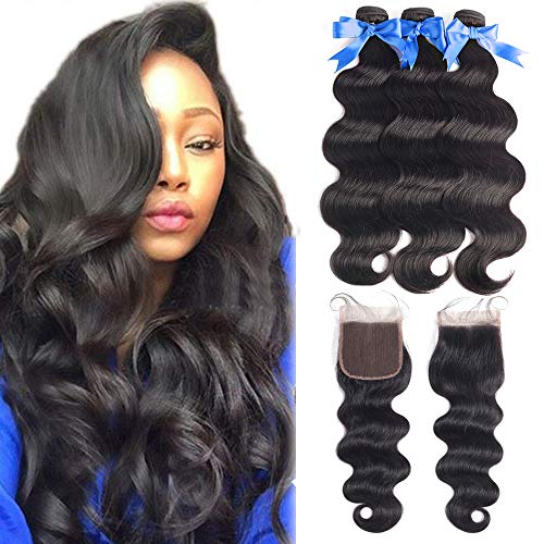 VENELLE Brazilian Body Wave 100% Unprocessed Human Hair 3 Bundles With Closure(Free part Natural Color) Body Wave Brazil