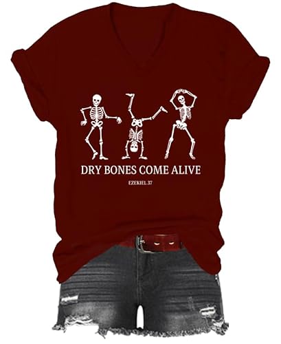 Dry Bones Come Alive T-Shirt, Dancing Skeleton Shirt, Classic Graphic Print Women Men V-Neck Tshirt