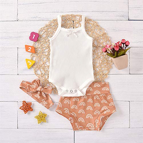 Image of Easisim 3pcs Newborn Baby Girls Shorts Set Cotton Sleeveless Romper Jumpsuit Bodysuit +Pants Shorts+Headband Outfit Set