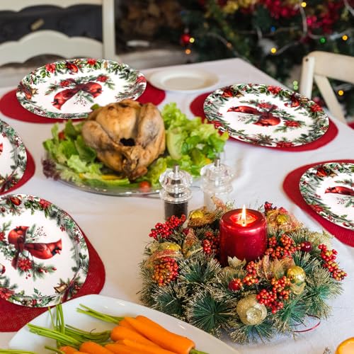 Treasure Cove Christmas Paper Plates Disposable Cardinal Oval Paper Plates Cardinal Bird Tableware Decorative for Xmas Holiday Dinner Party Supplies 24Pcs 10'' x 12'' – Image 7