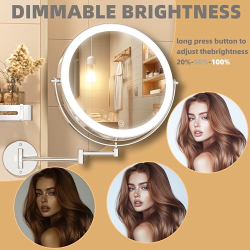 Espejo de maquillaje de pared con luz 10" redondo miniatura 6