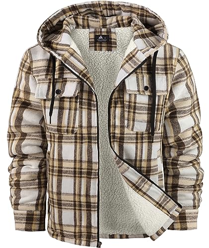 SCODI Men's Flannel Shirt Jacket Fleece Sherpa Lined Plaid Jackets Coat Full Zip Up Hoodie Winter Outwear