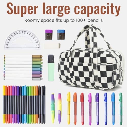 Image of Large Pencil Case Pouch, Extra Big Pencil Bags with Zipper, Cute Corduroy Pencil Pouch with 5 Compartments, Pen Bag Wide Opening, Pencil Pouch Organizer, Pencil Box for Teen Girls Adults