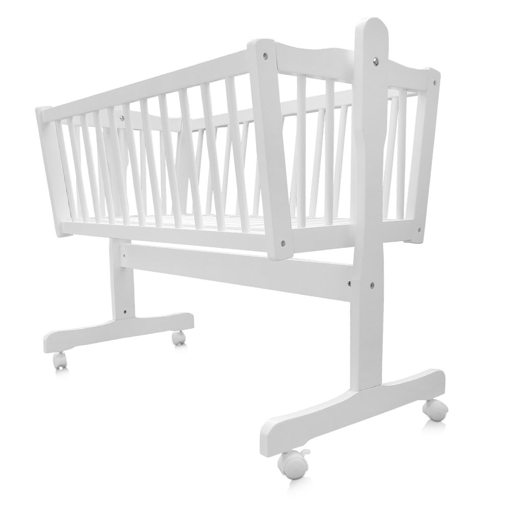 VitaliSpa Lit bébé, Blanc, 102.5x140cm | avec des roues, avec fonction de bascule et roulettes verrouillables