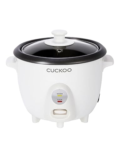CUCKOO One Touch Rice Cooker 3-Cup (Uncooked) / 6-Cup (Cooked), Mini Rice Cooker & Warmer with Steamer Tray, Versatile Grain Cooker, Soup Maker, Auto Keep Warm, White (CR-0301C) - 3-Cup