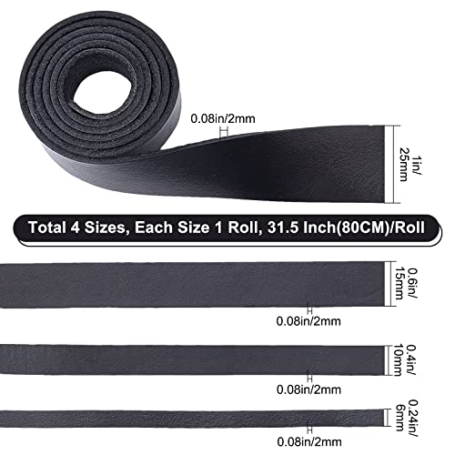 GORGECRAFT 4 Sizes Black Flat Genuine Leather Strap Jewelry Cord Roll Total 126 Inch Long Full Grain Leather Braiding String Strip 6mm 10mm 0.6 Inch 1 Inch Wide for Shoe Lace Belts Straps DIY Craft - Image 2