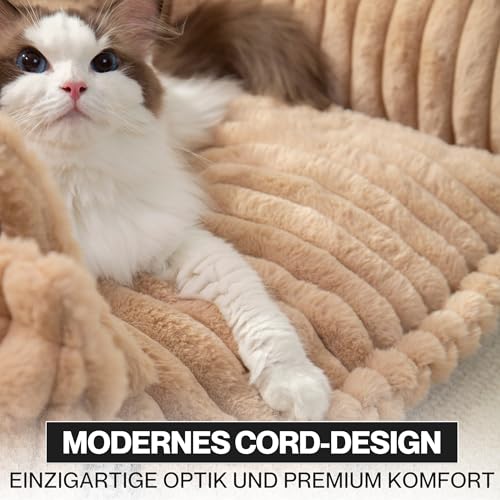 noviclass® Katzensofa Chaffar | Katzenbett Hundebett Hundesofa | Orthopädische Matratze | Moderner Stil | Cord-Design Größen (Kamel, M (80cm))