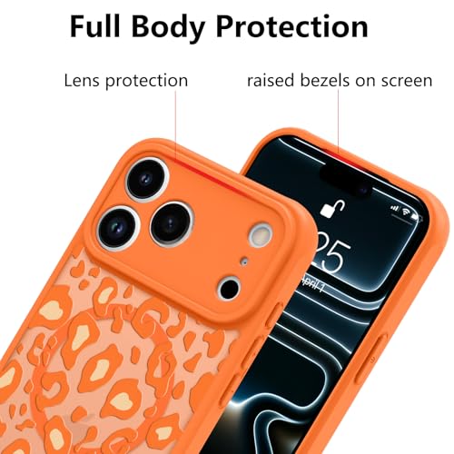 Image of KANGHAR Case for iPhone 17 Pro Orange Leopard Printed Pattern | [Compatible with Magsafe] Cute Cheetah Protective Magnetic Case for Girls Women 6.3 inch