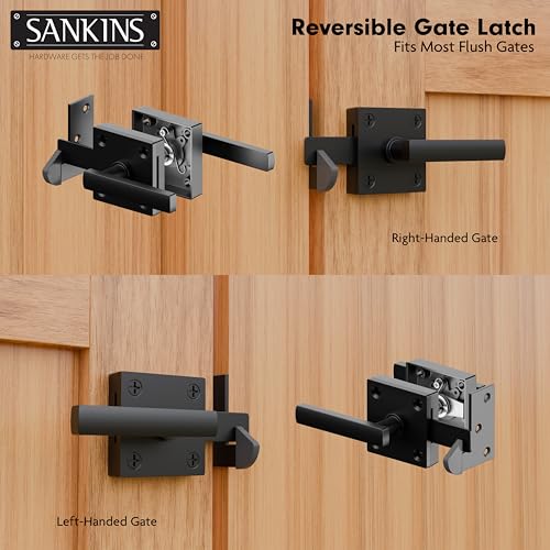 Image of Black Heavy Duty Double Side Gate Latch for Wooden Fence, Self Locking Aluminum Gate Latch for Outdoor Fence, Swinging Door Latch Gate Hardware,Black