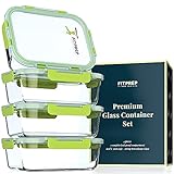 FITPREP® Frischhaltedosen aus Glas 8 teiliges Set [4 Meal Prep Boxen + 4 Deckel ] Premium Vorratsdosen mit Lifetime Lasting Deckel - 880 ml - perfekte Größe für Meal Prep