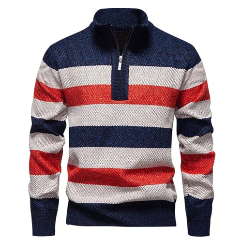 Men’s Quarter Zip Striped Knit Pullover Sweater Thick Warm Casual Stand Collar Winter Knitwear Top Fall Outfits 2025
