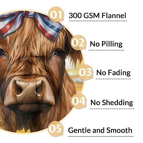 Mercuryelf Highland Cow Throw Blanket - Soft, Fuzzy & Warm - 40x50 Inches Flannel Blankets for Travel, Office - Colorful Rustic Throws Gift for Girls, Boys