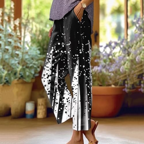Summer Pants for Women 2024 Trendy Floral Print Elastic Waist Pants Straight Leg Baggy Comfy Trousers with Pocket2