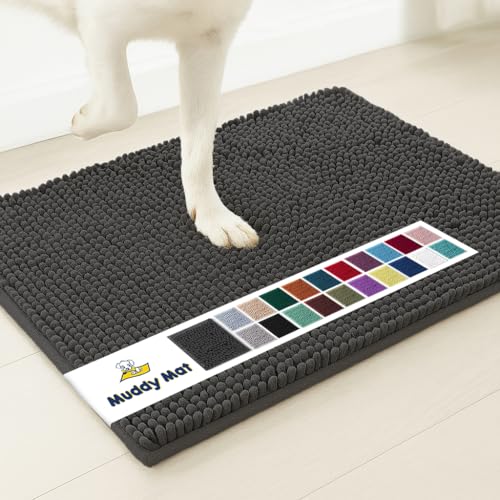 Image of Muddy Mat | Super Absorbent Door Mat Indoor, Microfiber Quick Dry Chenille Entryway Rug, Non-Slip Front Door Mat, Indoor Mats for Entryway, Machine Washable Pet Rug, Charcoal 16 inchx24 inch