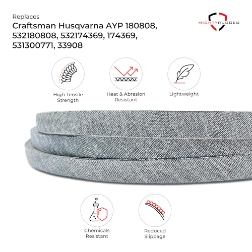 Image of 180808 Craftsman Mower Belt Replacement for 48 inch Deck, Length 89 inch, Heavy-Duty, Durable, Aramid Cord Belt Replaces 532180808, 174369, 532174369, for Husqvarna GTH HAU YTH, Craftsman 917., Poulan DPR PD