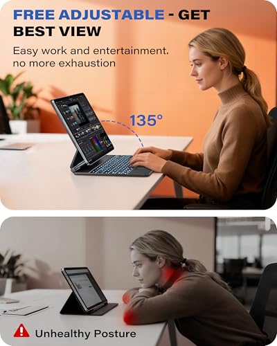 Image of OQTIQ Keyboard Case for iPad Air 13 inch(M4 /M3 /M2)&iPad Pro 12.9(6 /5 /4Gen) | Magic Keyboard with Pencil Holder, Precision Glass Trackpad, 11-Color Backlit Keys