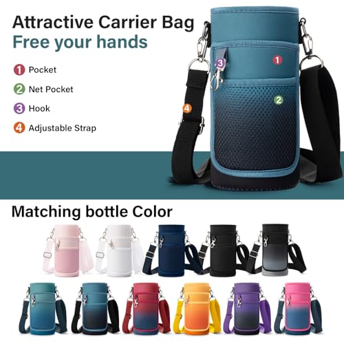 32 oz Insulated Water Bottle | Thickened Stainless Steel Vacuum Metal | Portable Sports Water Jug for Gym and Hiking with Straw, Carrier Bag, Handle Strap | BPA-Free 32 oz