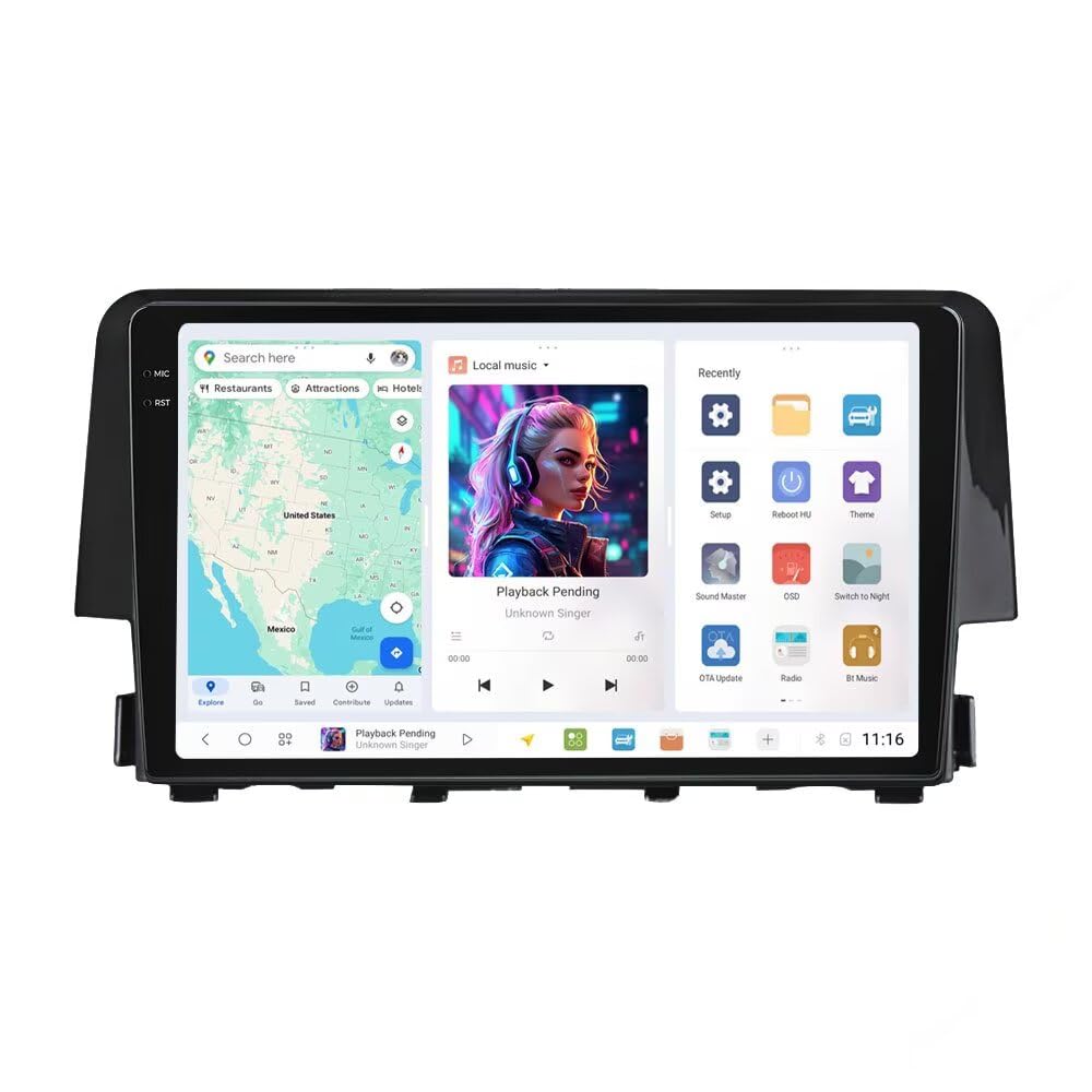 DUDUAUTO Car Radio Stereo for Honda Civic 2016 2017 2018 2019 2020 2021-4GB RAM 64GB ROM, Biorunn Android DUDU4 9.5 Inch in-Cell Screen GPS Navi Car-Play Android Auto Touch Screen Head Unit