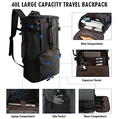 G-FAVOR Travel Backpack, 40L Vintage Canvas Rucksack Convertible Duffel Bag Carry On Backpack Fit for 17.3 Inch Laptop Bag (Black)