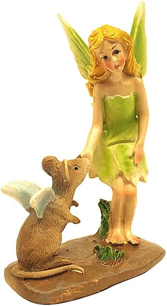 TG,LLC Treasure Gurus Miniature Fairy Girl Petting Mouse Figurine Garden Supply Mini Yard Lawn Accessory Ornament Outdoor Decor