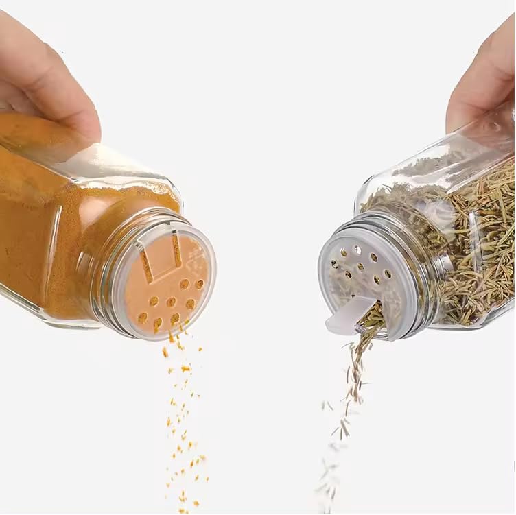 Image of ALEITO 120 ML | Spice Jars For Kitchen Glass Spice Jars with Lids,Spices & Seasonings Sets Organizer Spice Containers, Airtight Food Canisters (4)