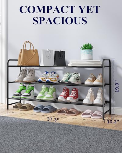 Image of Kitsure Shoe Rack - Stainless Steel Shoe Organizer, Sturdy Shoe Rack for Closet and Front Door Entrance, Free Standing Shoe Shelf, Closet Organizers and Storage, 37.3 inch Wide - 3 Tier, Black