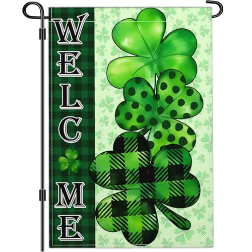JZYIZYU Happy St Patricks Day Garden Flag St Patricks Day Yard Sign Garden Flags for Outside 12x18 Double Sided Shamrock Lucky Irish Blessing Signs Outdoor Decorations