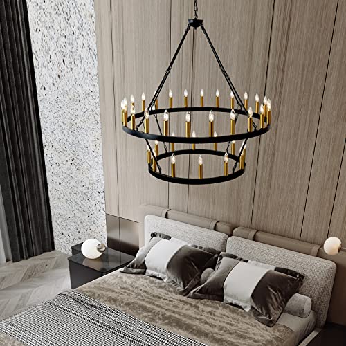 Lustre de salon majestueux style rustique chic avec double rangée E12 - 6