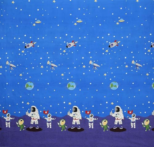 Image of Filymore Kids Single bedsheet Space and Astronaut Theme for Single Size Bed 240 TC Microfiber Soft Cartoon bedcover for Kids Room (90x60 Inches)(SkyBlue and Grey)