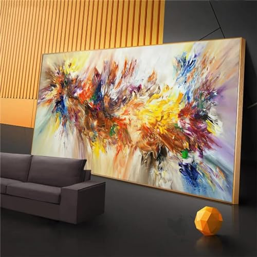 Affiche toile peinture salon grand format tableau fleur colorée art abstrait encadré