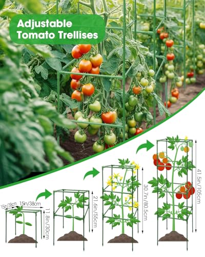 MYMULIKE 3 Pack Tomato Cages for Garden - Heavy Duty Square Tomato Plant Support Stakes, Height-Adjustable Tomato Trellis, Tomato Plant Cage for Raised Beds/Pots (Holds 50 Lbs)
