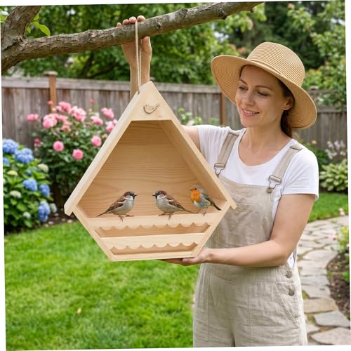 Casa para pájaros protectora con diseño triangular de pared 6