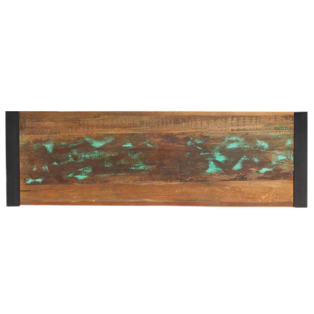 Tavolo consolle in legno massiccio anticato con gambe in acciaio, 110 x 35 x 76 cm, tavolino e tavolino per soggiorno, corridoio, camera da letto, con spazio e ripiano