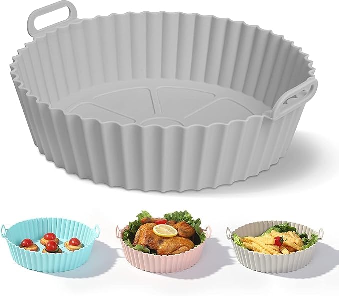 Air Fryer Silicone Liner with Handles, Round Baking Tray, Heat Resistant Nonstick Cooking Insert, Grey-image-46
