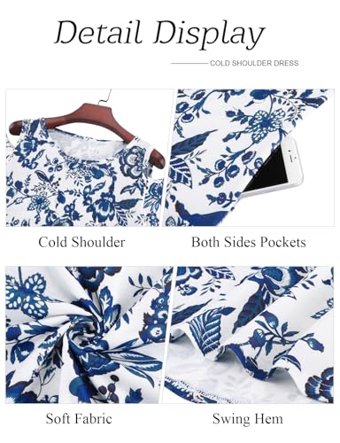 Image of Misyula Style Womens Summer Cold Shoulder Floral Flowy T-Shirt Dress with Pockets