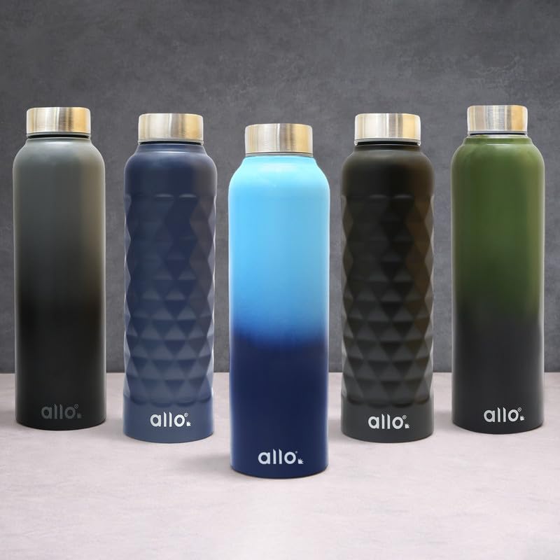 Image of Allo Stainless Steel Water Bottle For Adults, Kids 1 Litre Water Bottles For School, Office, Sports, Gym 1L Water Bottle For Men And Women, Pack Of 5 | Leak Proof & Bpa Free, Multicolour - 2