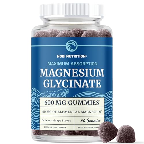 Magnesium Glycinate Gummies 600MG | Sleep, Calm & Relaxation Support | 60MG Elemental Mag Per Serving | Grape Flavor, Gluten-Free | High Absorption Magnesium Gummies for Women, Men & Family | 60 Ct