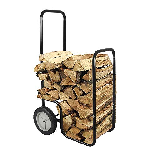LEADALLWAY Firewood Log Cart Carrier, Rolling Wood Mover Hauler Storage Rack, Outdoor or