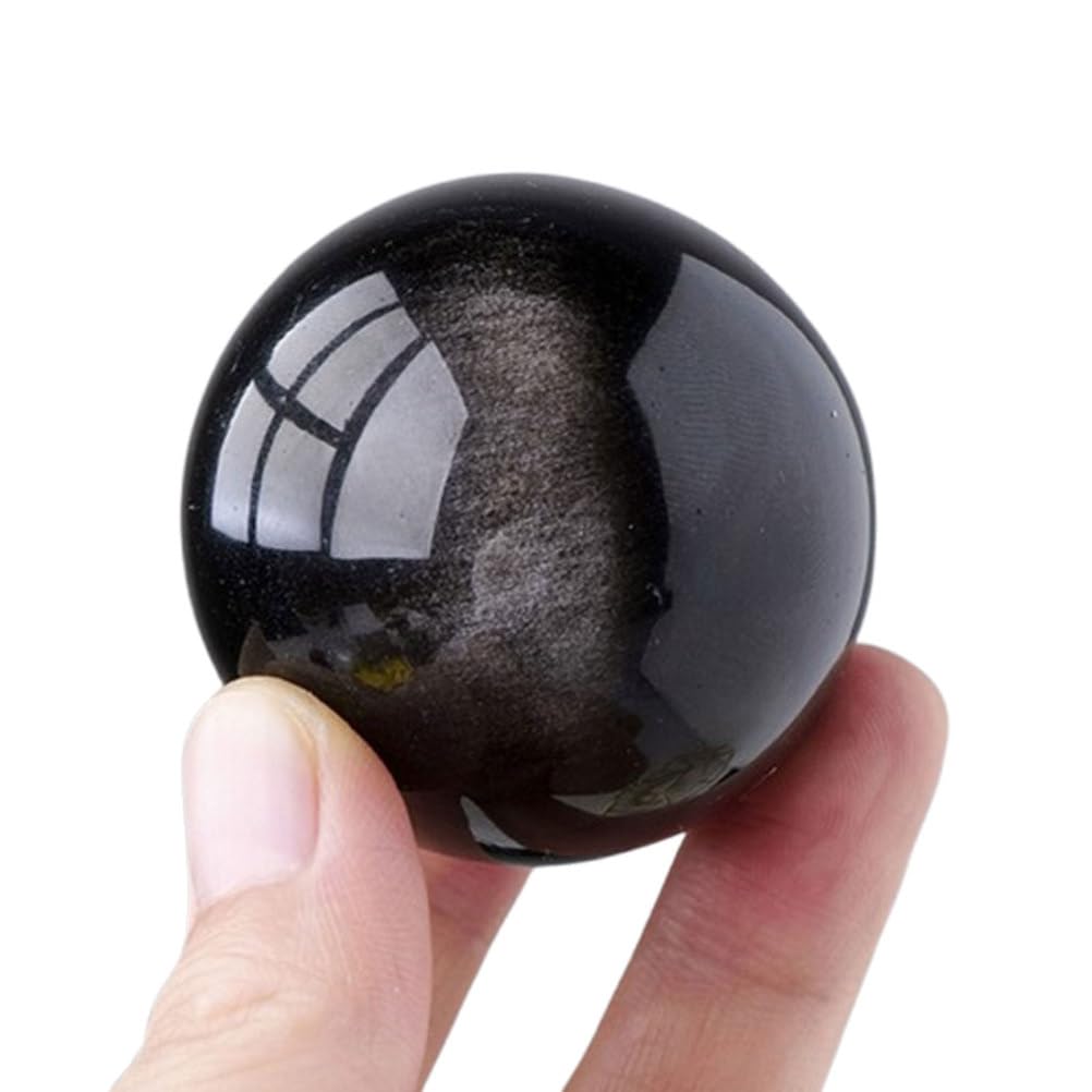 AUOQKQUT Silver Obsidian Sphere Ball Decorative Crystal Ball Sculpture Figurine FengShui Divination Spheres for Home Office Decor, Balancing,75mm