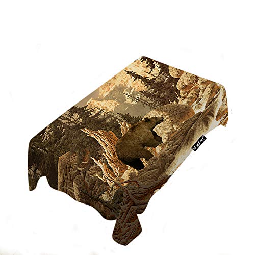 Moslion Grizzly Bear Tablecloth - 60x84 Inch Animal Wilderness Forest Mountain Nature Yellowstone Rectangle Picnic BBQ Table Cloths Polyester