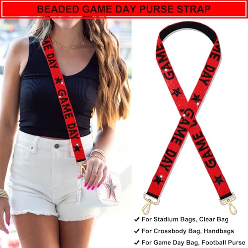 Image of Game Day Purse Strap Replacement Red Black Football Purse Strap Crossbody Bag Straps Game Day Outfits Football Accessories (Red Black)