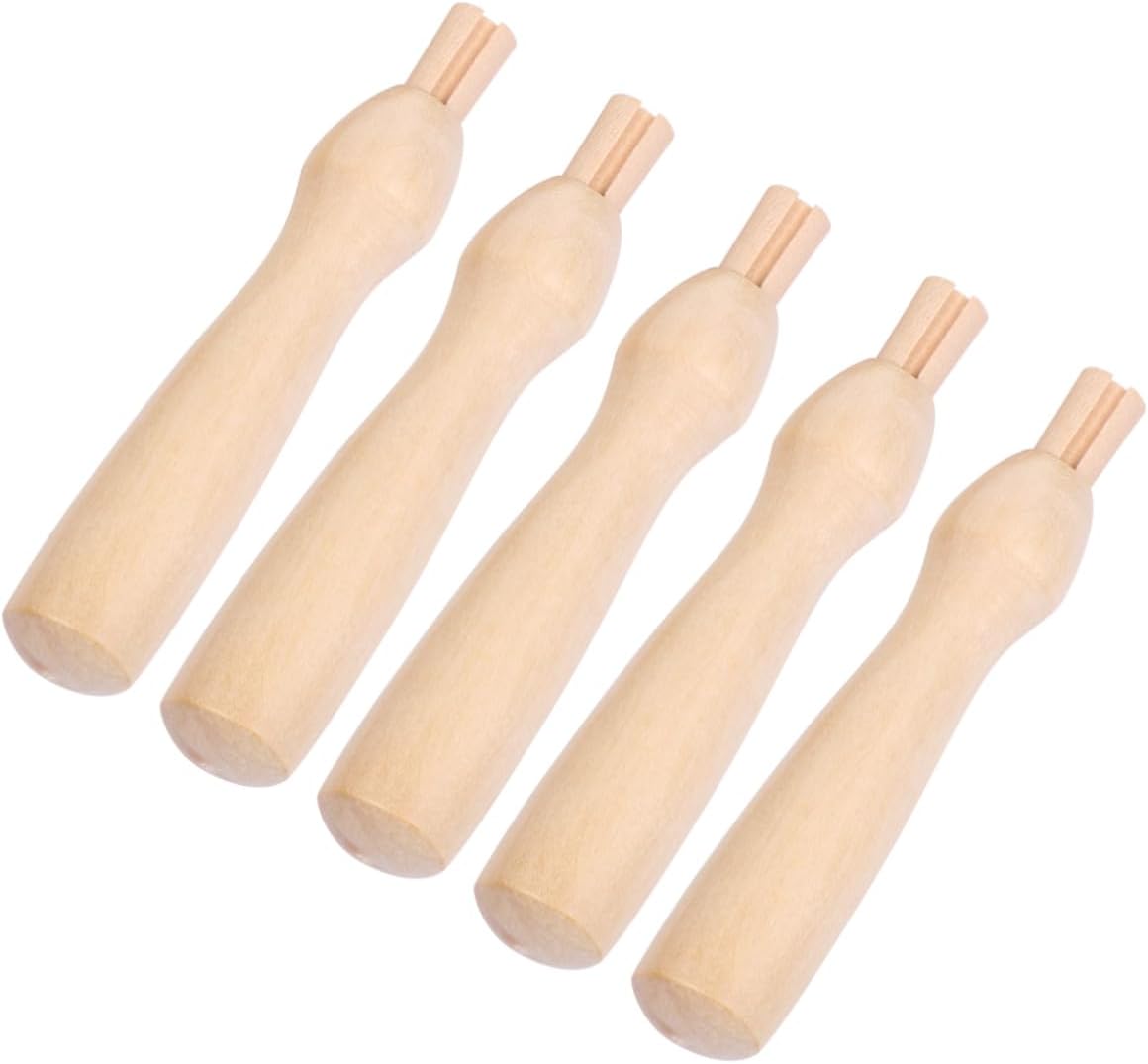 Anneome 5pcs Solid Wood Poking Needle Handle DIY Wool Felt Tool for Crafting Slip Design Easy to Install Comfortable Grip