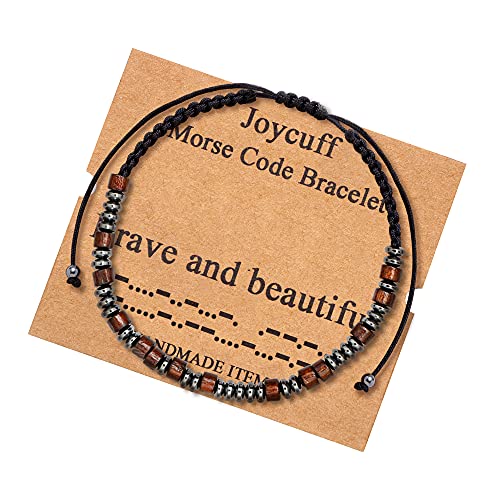 Brave and Beautiful Bracelets Morse Code Jewelry for Women Girls Unique Inspirational Encouragement Gifts for Mom Daughter Sister Best Friend Adjustable Wood Bead Bracelet for Her Birthday Christmas