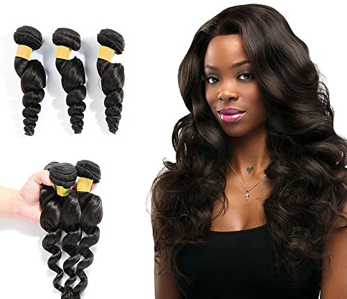 Oriental Show 8~30 inches 6A Brazilian Loose Wave, Pack of 3(Mixed Length), 100% Unprocessed Virgin Human Hair, 300g Total(100g Each), Natural Color (10 12 14)