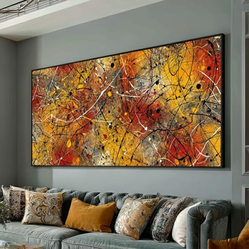 Tableau abstrait sur toile rouge et jaune 20x40cm pour salon
