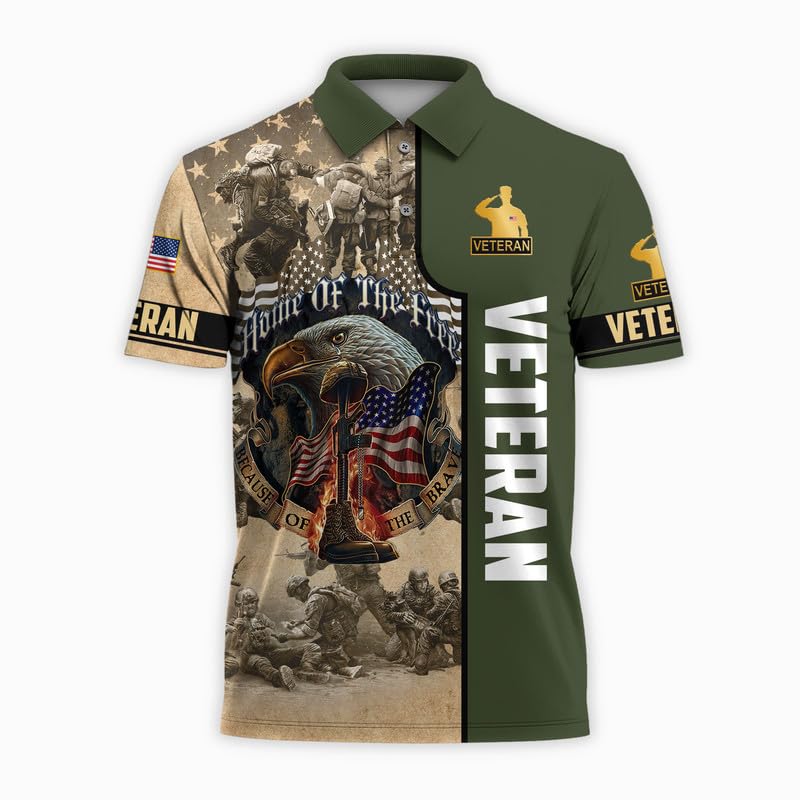 US Veteran Polo Shirt, Because of The Brave Veteran Shirt, Military Polo Shirts, Military Dad Gifts, Veteran's Day Gift